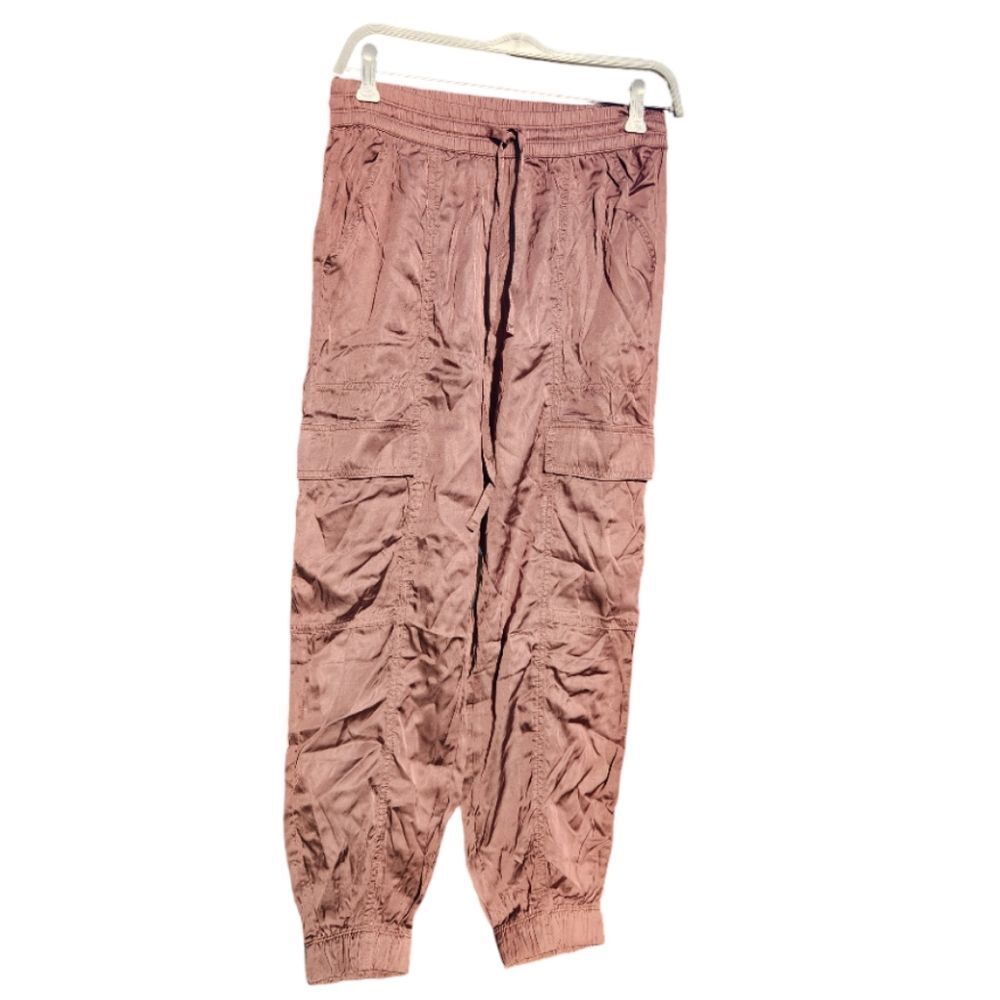 Aerie Brown Viscose Track Cargo Pants XS NWT Satin Streetwear Joggers